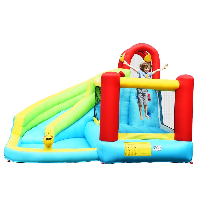 6-in-1 Kids Inflatable Bounce House Water Park with Trampoline, Splash Pool, Climbing Wall, Water Slide & Gun, Basketball Rim