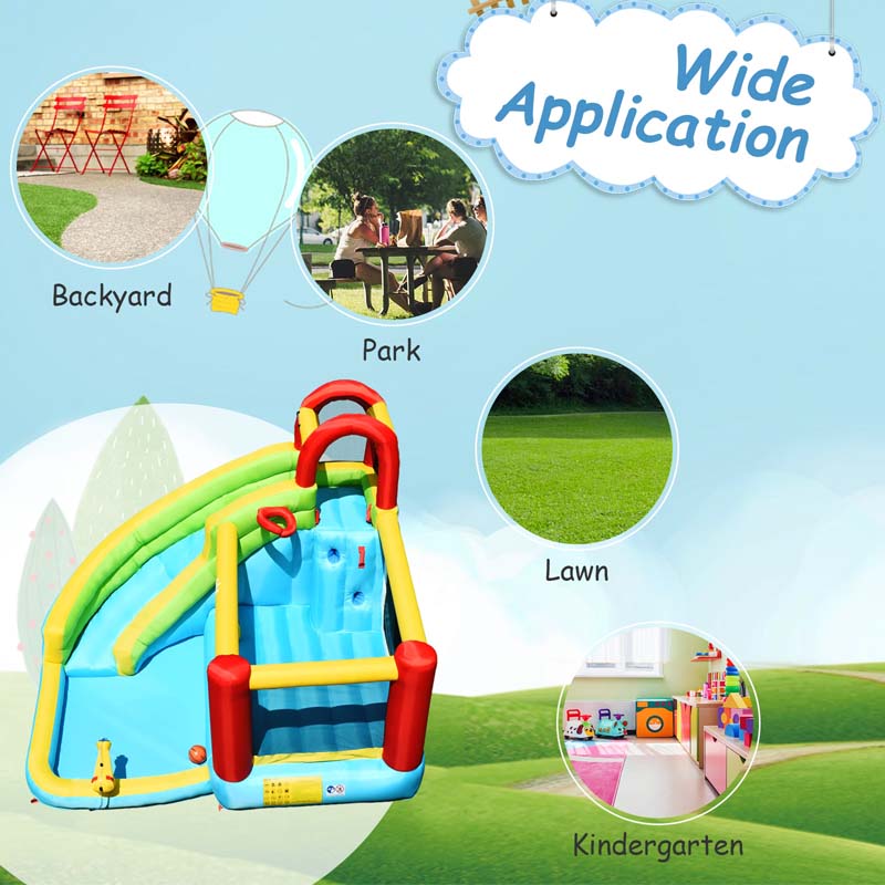 6-in-1 Kids Inflatable Bounce House Water Park with Slide, Splash Pool, Trampoline, Climbing Wall & Water Gun Rim for Outdoor Backyard Party Gifts