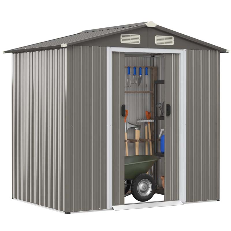 6 x 4 FT Outdoor Metal Storage Shed with Lockable Sliding Doors & 4 Air Vents, Waterproof Garden Tool Storage Room