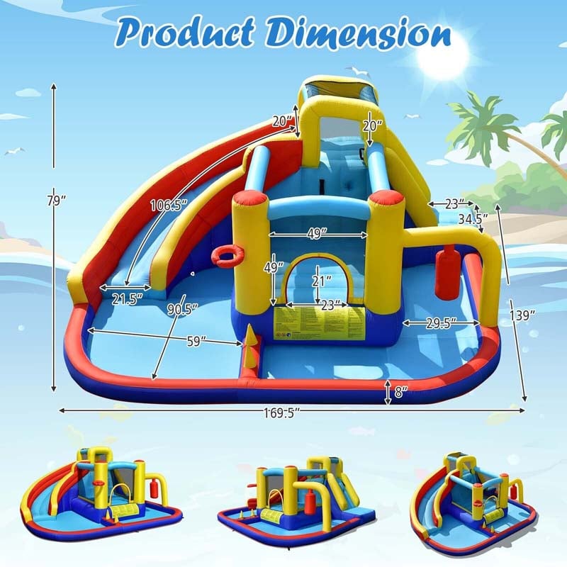7-in-1 Inflatable Water Slide, Kids Giant Bouncy Castle Water Park with 2 Splash Pools, Climbing Wall & Toy Pendulum for Outdoor Backyard Party Fun