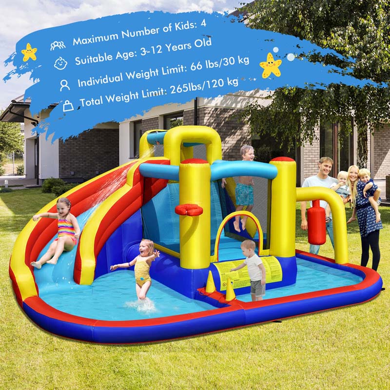 7-in-1 Inflatable Water Slide, Kids Giant Bouncy Castle Water Park with 2 Splash Pools, Climbing Wall & Toy Pendulum for Outdoor Backyard Party Fun