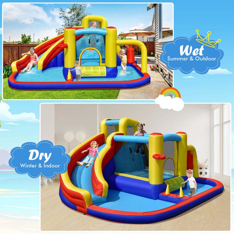 7-in-1 Inflatable Water Slide, Kids Giant Bouncy Castle Water Park with 2 Splash Pools, Climbing Wall & Toy Pendulum for Outdoor Backyard Party Fun