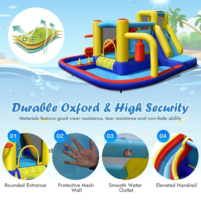 7-in-1 Inflatable Water Slide, Kids Giant Bouncy Castle Water Park with 2 Splash Pools, Climbing Wall & Toy Pendulum for Outdoor Backyard Party Fun