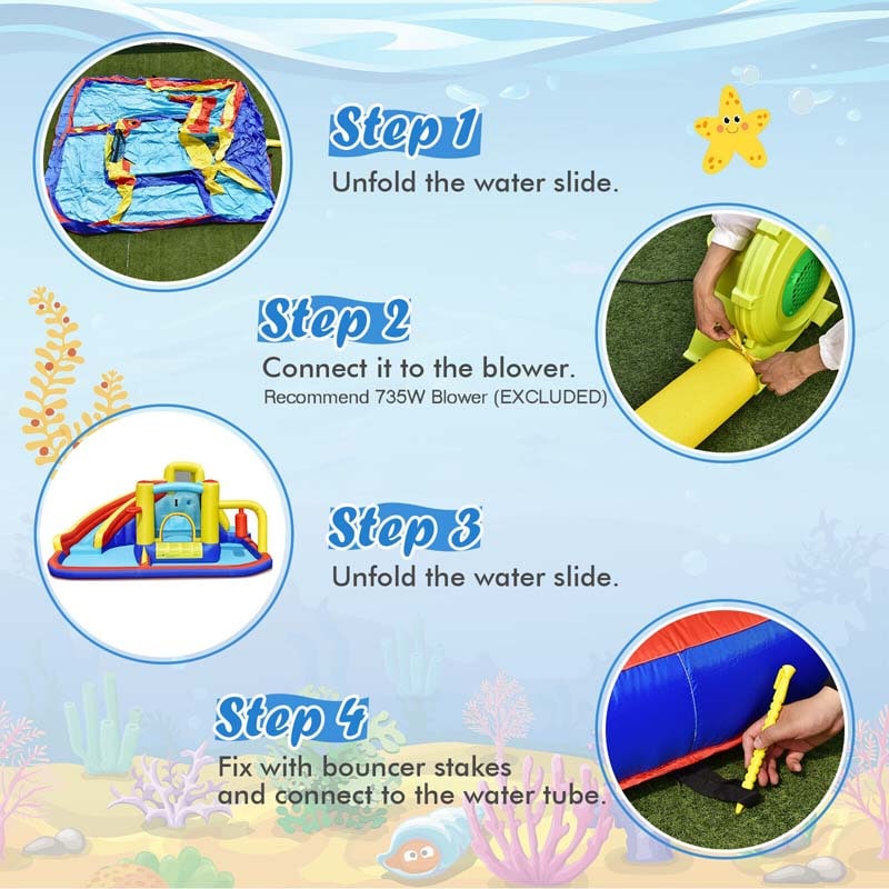 7-in-1 Inflatable Water Slide, Kids Giant Bouncy Castle Water Park with 2 Splash Pools, Climbing Wall & Toy Pendulum for Outdoor Backyard Party Fun