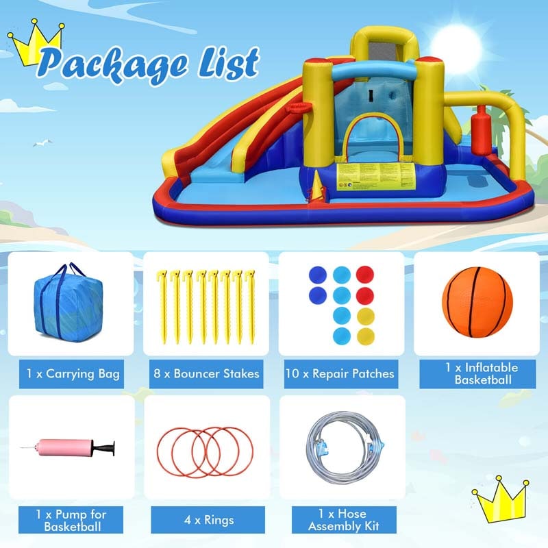 7-in-1 Inflatable Water Slide, Kids Giant Bouncy Castle Water Park with 2 Splash Pools, Climbing Wall & Toy Pendulum for Outdoor Backyard Party Fun