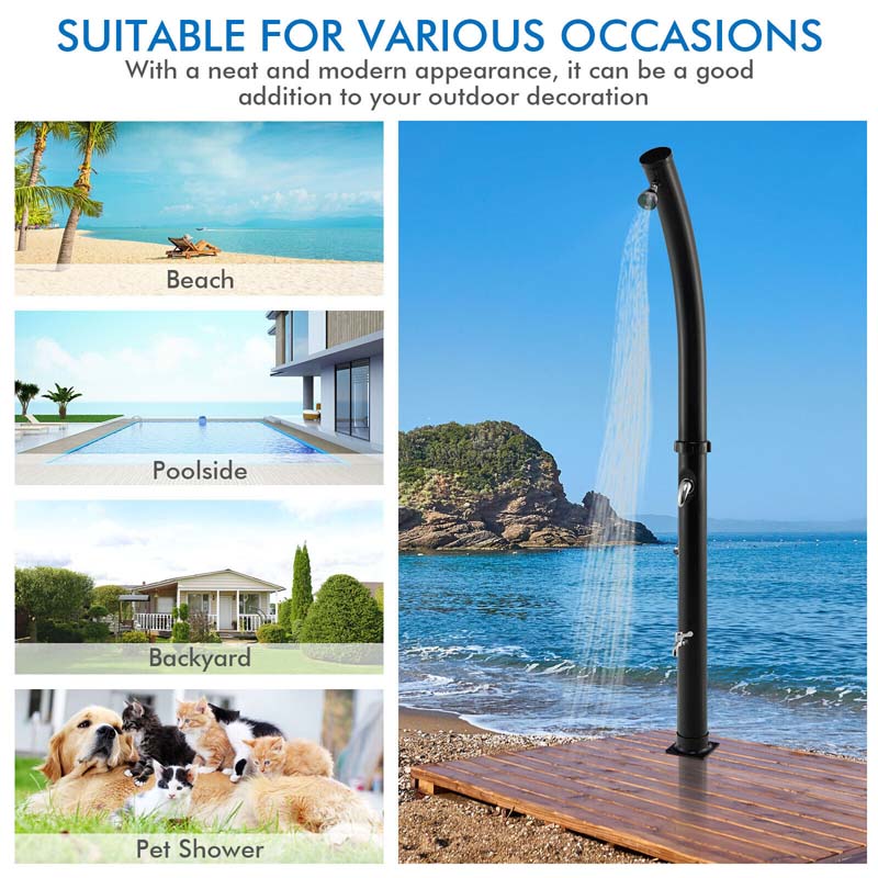 7.2 FT 5.3 Gallon Outdoor Solar-Heated Shower with 360° Rotating Shower Head & Foot Shower for Poolside Beach