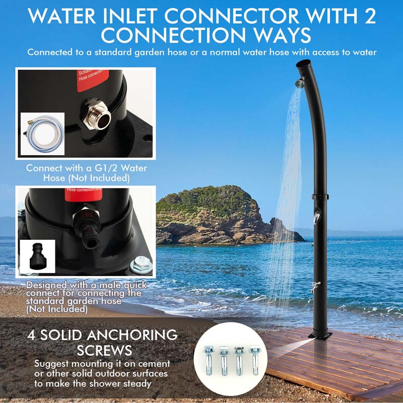 7.2 FT 5.3 Gallon Outdoor Solar-Heated Shower with 360° Rotating Shower Head & Foot Shower for Poolside Beach