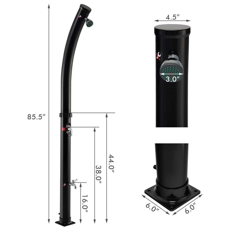 7.2 FT 5.3 Gallon Outdoor Solar-Heated Shower with 360° Rotating Shower Head & Foot Shower for Poolside Beach