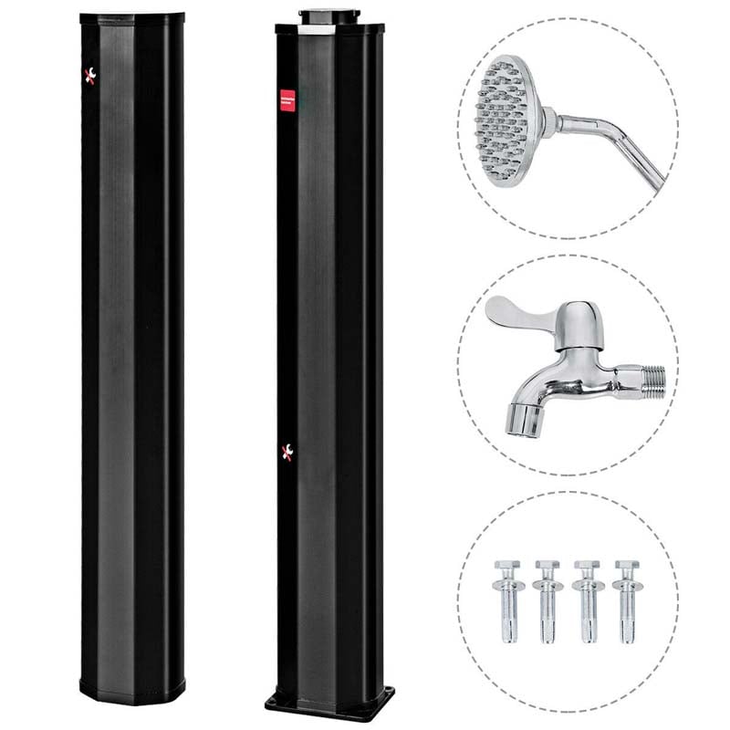 7.2 FT 9.3 Gallon Solar Heated Shower for Poolside Beach Spa, 2-Section Outdoor Shower with Foot Shower Tap