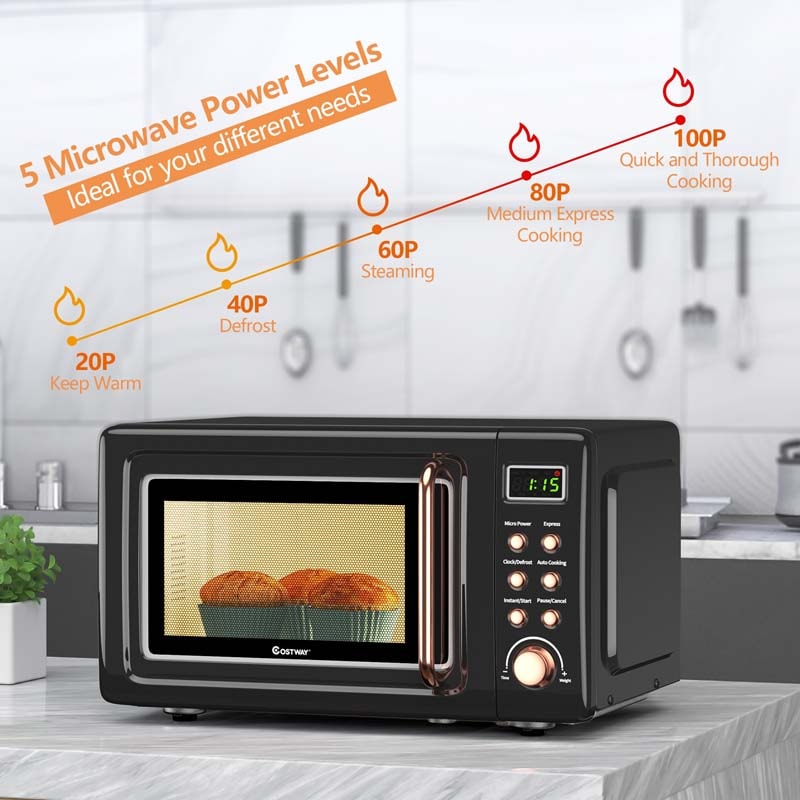 0.7Cu.ft Retro Countertop Microwave Oven 700W with 5 Microwave Power, Glass Turntable & Viewing Window