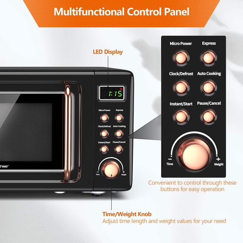 0.7Cu.ft Retro Countertop Microwave Oven 700W with 5 Microwave Power, Glass Turntable & Viewing Window