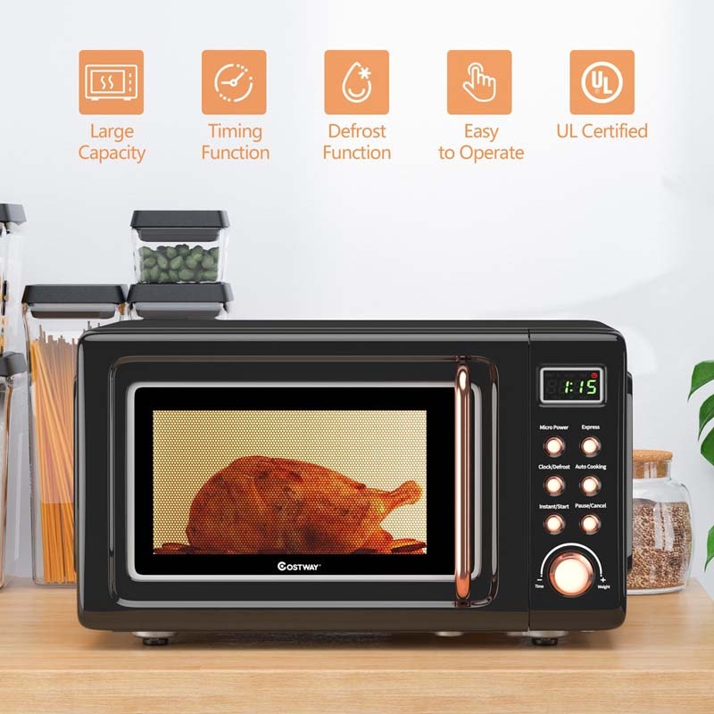 0.7Cu.ft Retro Countertop Microwave Oven 700W with 5 Microwave Power, Glass Turntable & Viewing Window