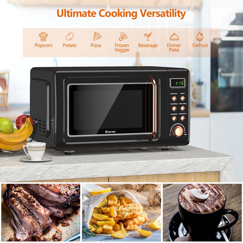 0.7Cu.ft Retro Countertop Microwave Oven 700W with 5 Microwave Power, Glass Turntable & Viewing Window
