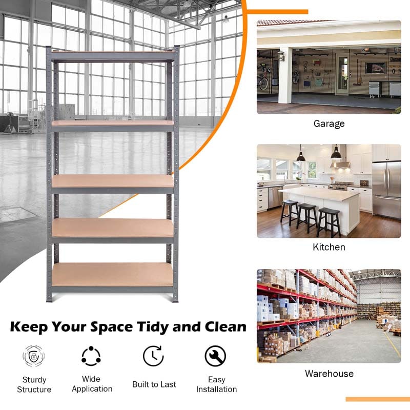 36" x 18" x 72" 5-Tier Storage Shelving Unit Adjustable Bolt-Free Utility Shelf Heavy Duty 2925LBS Garage Shelves