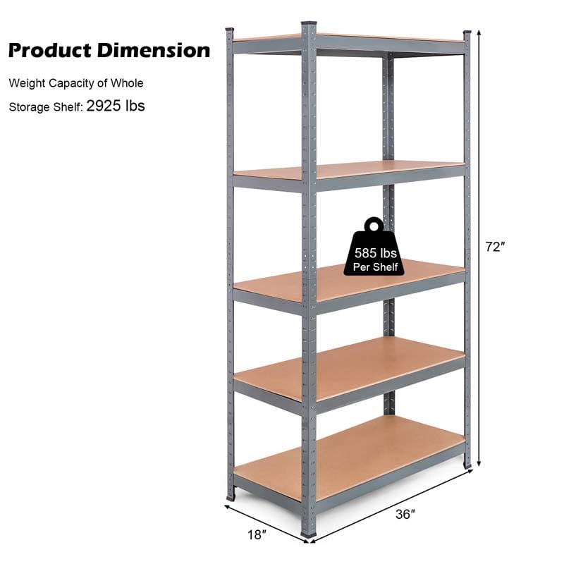 36" x 18" x 72" 5-Tier Storage Shelving Unit Adjustable Bolt-Free Utility Shelf Heavy Duty 2925LBS Garage Shelves