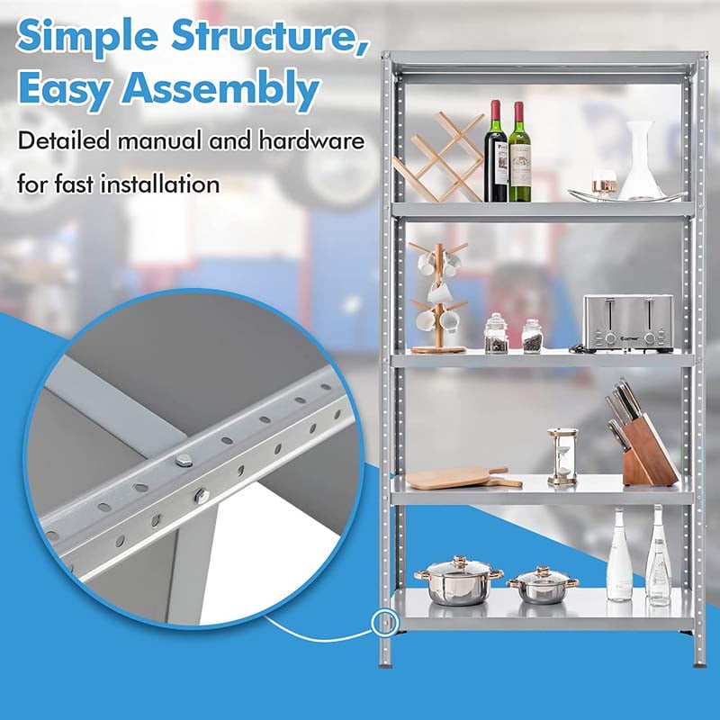 74" x 16" x 39" 5-Tier All Metal Storage Shelves Garage Shelving Units Tool Utility Shelves Adjustable Storage Racks