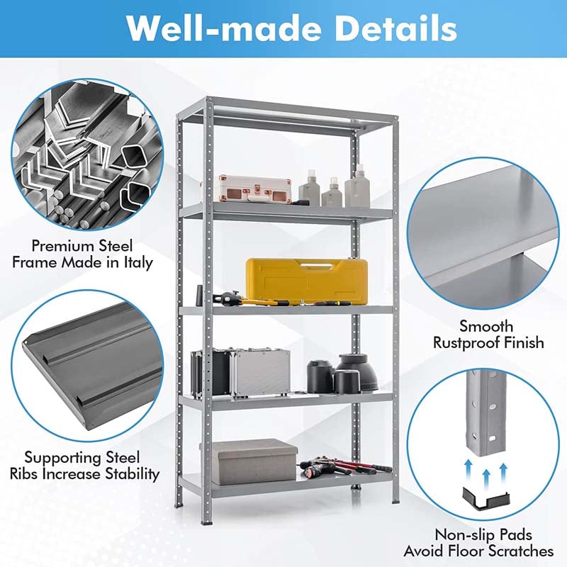 74" x 16" x 39" 5-Tier All Metal Storage Shelves Garage Shelving Units Tool Utility Shelves Adjustable Storage Racks