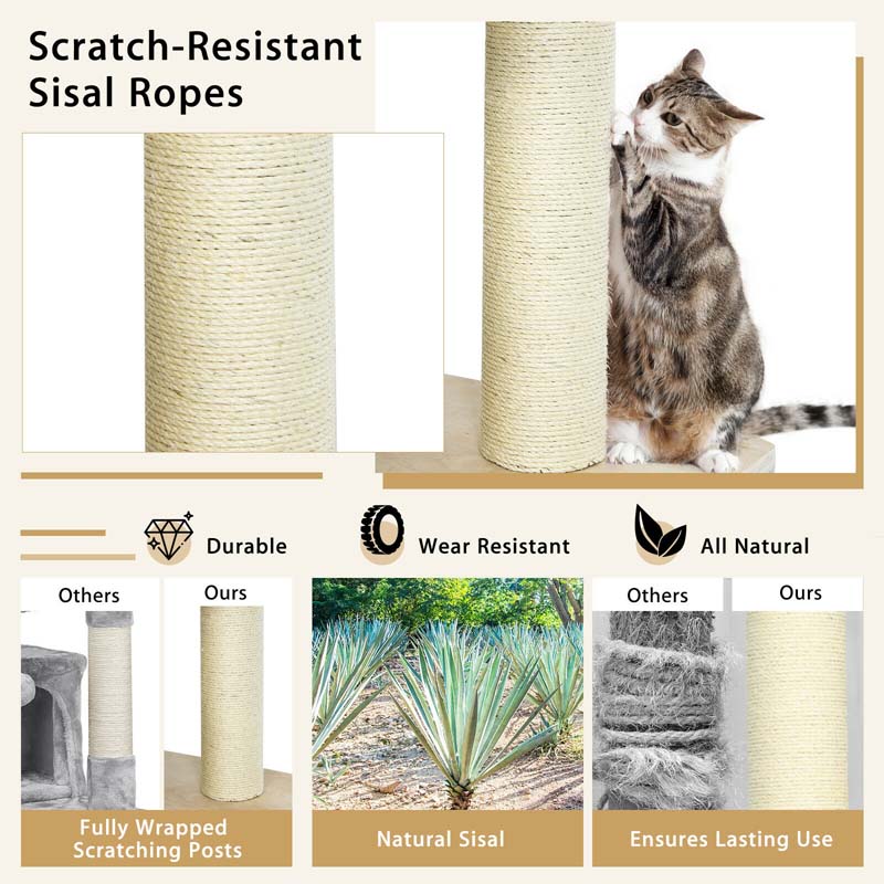 78" Tall Cat Tree with Sisal Posts, Wooden Large Cat Tower Condo, Modern Multi-Level Kitten Activity Tree