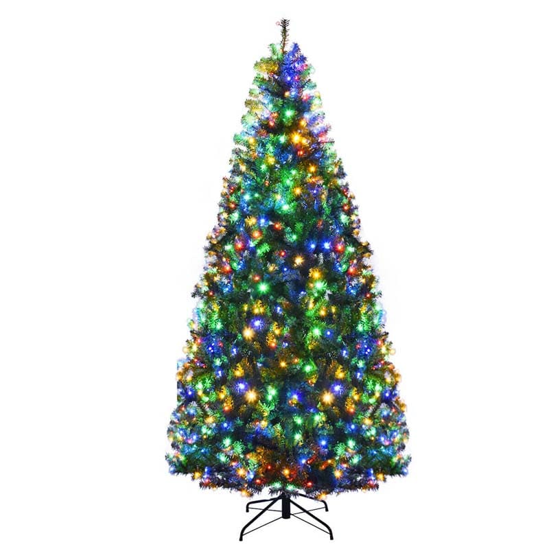 Premium Hinged Prelit Artificial Christmas Tree with Multi-Color LED Lights, 11 Lighting Modes, Metal Stand