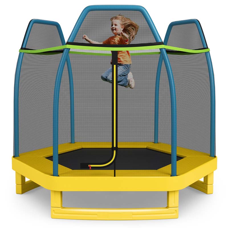 7 FT ASTM Certified Kids Trampoline Recreational Bounce Jumper with Safety Enclosure Net