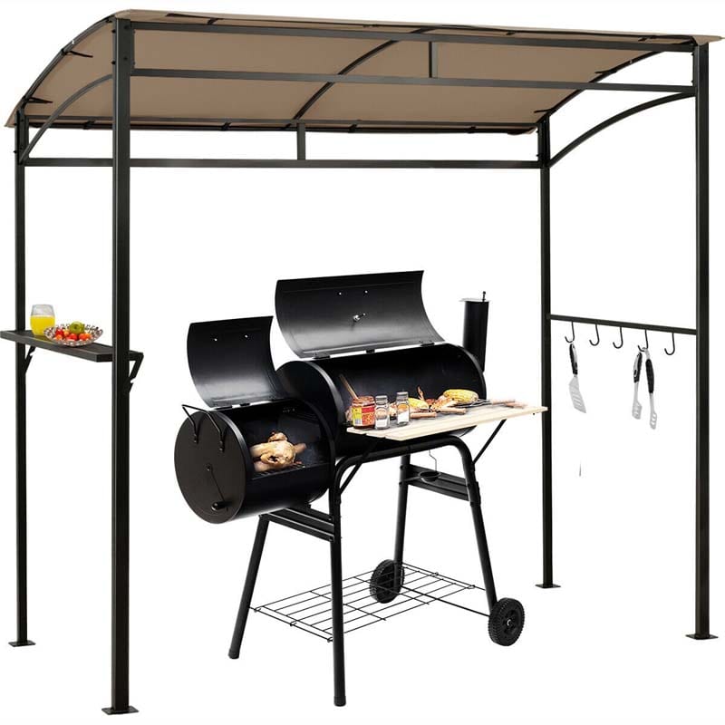 7 x 4.5 FT Outdoor Patio Grill Gazebo, Curved Grill Shelter BBQ Canopy with Serving Shelf & Storage Hooks