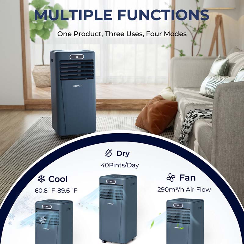 8000 BTU Portable Air Conditioner, 3-in-1 AC Unit, Fan & Dehumidifier with Remote, 24H Timer, Child Lock