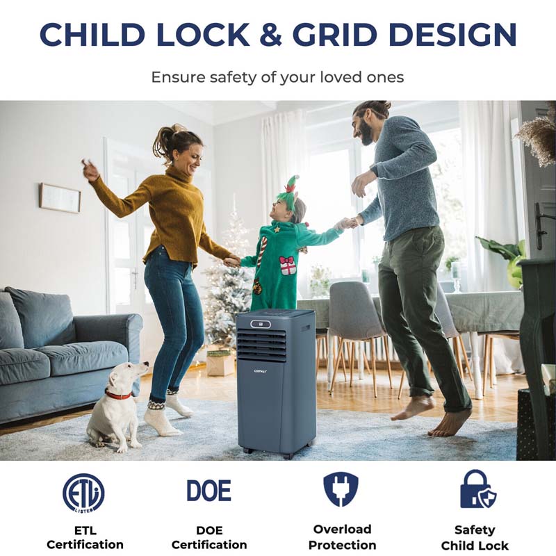 8000 BTU Portable Air Conditioner, 3-in-1 AC Unit, Fan & Dehumidifier with Remote, 24H Timer, Child Lock