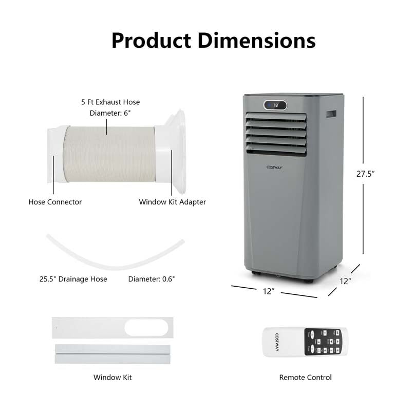 8000 BTU Portable Air Conditioner, 3-in-1 AC Unit, Fan & Dehumidifier with Remote, 24H Timer, Child Lock