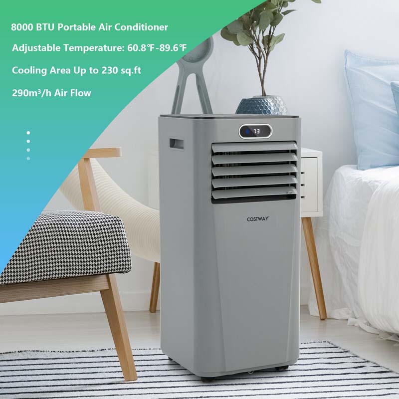 8000 BTU Portable Air Conditioner, 3-in-1 AC Unit, Fan & Dehumidifier with Remote, 24H Timer, Child Lock