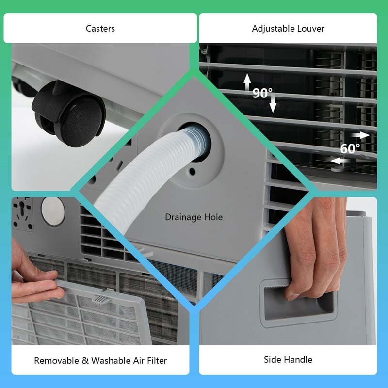 8000 BTU Portable Air Conditioner, 3-in-1 AC Unit, Fan & Dehumidifier with Remote, 24H Timer, Child Lock