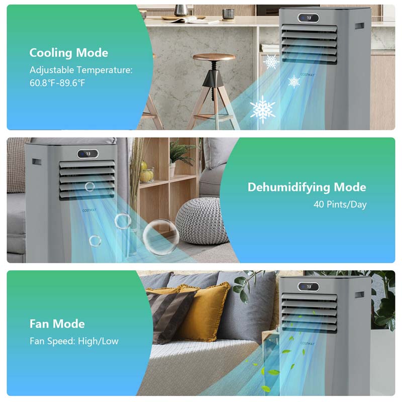 8000 BTU Portable Air Conditioner, 3-in-1 AC Unit, Fan & Dehumidifier with Remote, 24H Timer, Child Lock