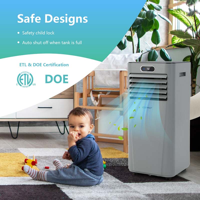8000 BTU Portable Air Conditioner, 3-in-1 AC Unit, Fan & Dehumidifier with Remote, 24H Timer, Child Lock