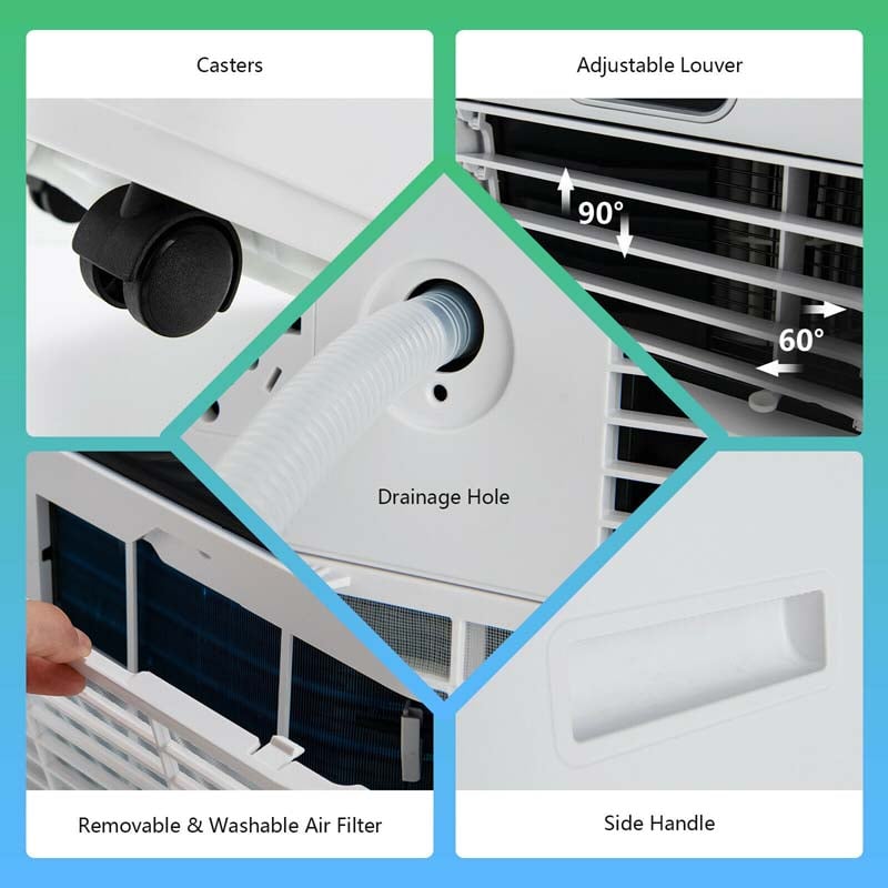 8000 BTU Portable Air Conditioner, 3-in-1 AC Unit, Fan & Dehumidifier with Remote, 24H Timer, Child Lock
