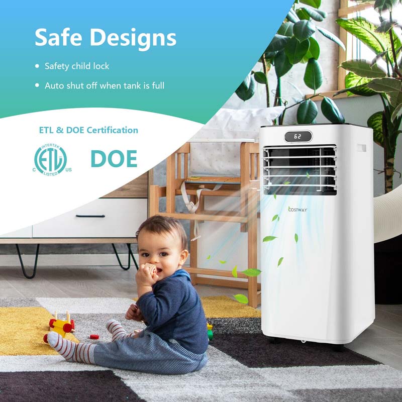 8000 BTU Portable Air Conditioner, 3-in-1 AC Unit, Fan & Dehumidifier with Remote, 24H Timer, Child Lock