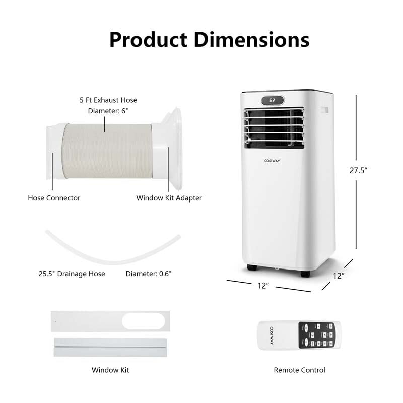 8000 BTU Portable Air Conditioner, 3-in-1 AC Unit, Fan & Dehumidifier with Remote, 24H Timer, Child Lock
