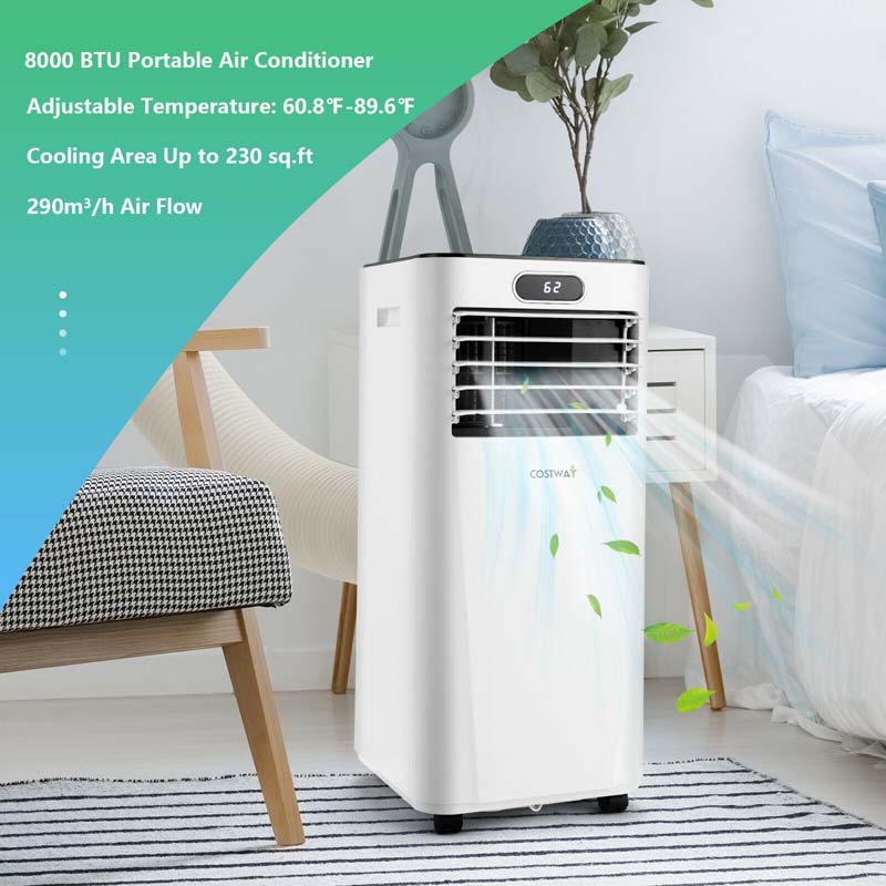 8000 BTU Portable Air Conditioner, 3-in-1 AC Unit, Fan & Dehumidifier with Remote, 24H Timer, Child Lock