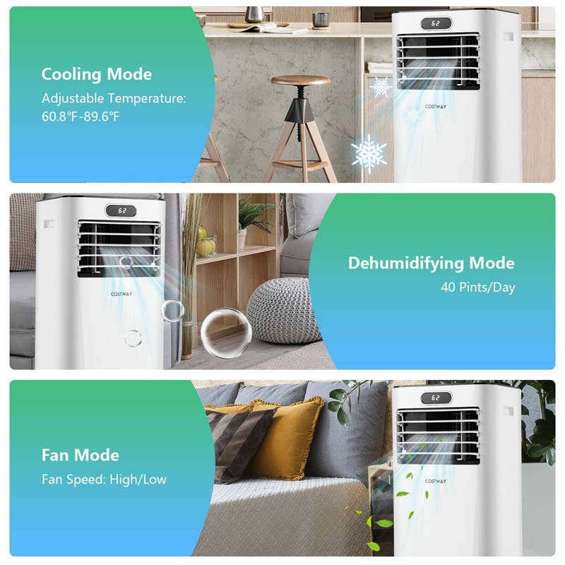 8000 BTU Portable Air Conditioner, 3-in-1 AC Unit, Fan & Dehumidifier with Remote, 24H Timer, Child Lock