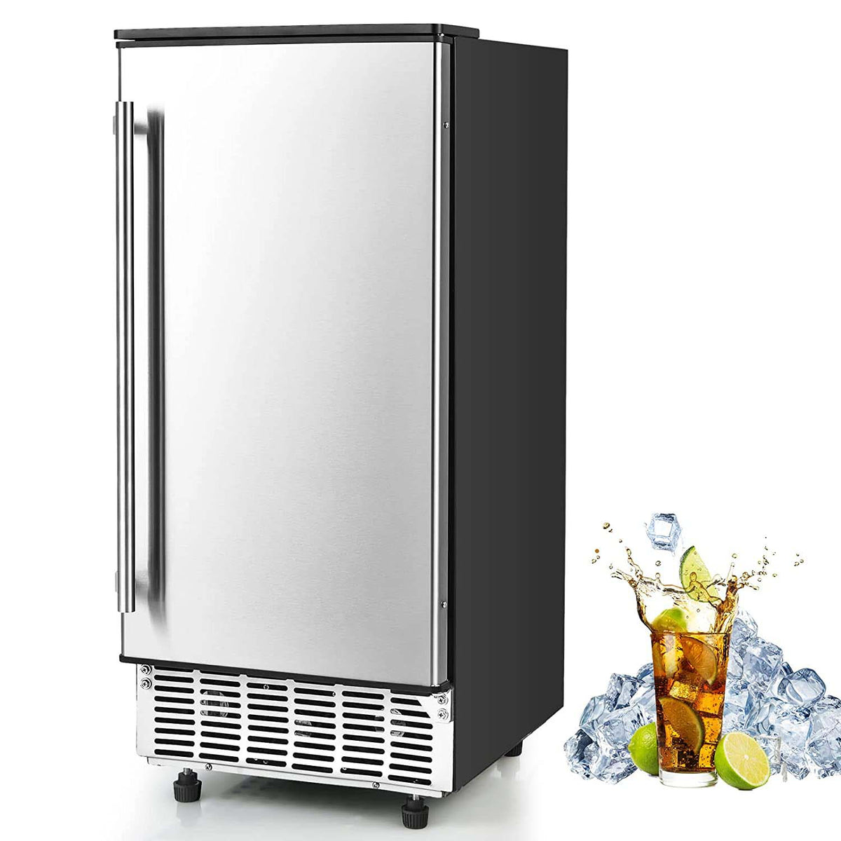 80LBS/24H Commercial Ice Maker, 115V Stainless Steel Undercounter Ice Maker Machine with Drain Pump, 25LBS Ice Bin & Self-Cleaning Function
