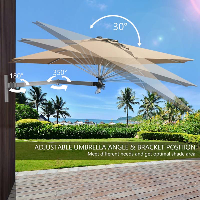 8FT Wall Mounted Patio Umbrella, Outdoor Tilting Cantilever Umbrella Sunshade with Adjustable Pole & Wind Vent for Patio, Balcony, Garden