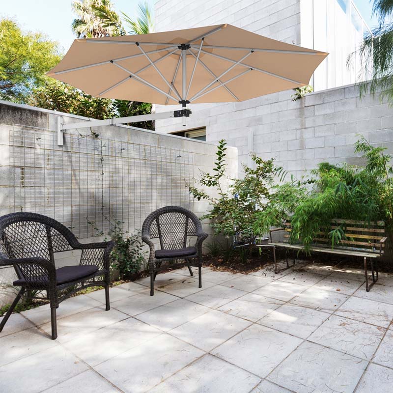 8FT Wall Mounted Patio Umbrella, Outdoor Tilting Cantilever Umbrella Sunshade with Adjustable Pole & Wind Vent for Patio, Balcony, Garden