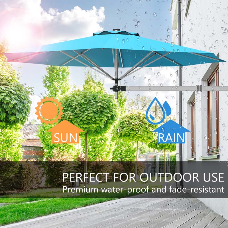 8FT Wall Mounted Patio Umbrella, Outdoor Tilting Cantilever Umbrella Sunshade with Adjustable Pole & Wind Vent for Patio, Balcony, Garden