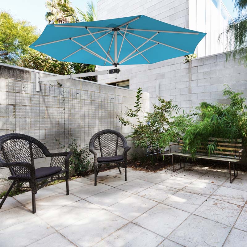 8FT Wall Mounted Patio Umbrella, Outdoor Tilting Cantilever Umbrella Sunshade with Adjustable Pole & Wind Vent for Patio, Balcony, Garden