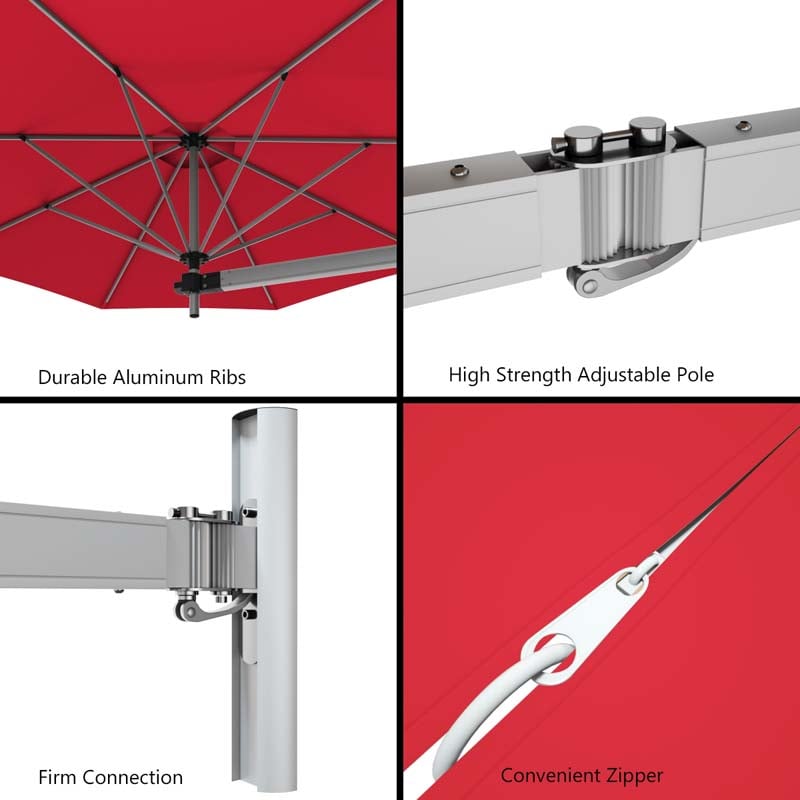 8FT Wall Mounted Patio Umbrella, Outdoor Tilting Cantilever Umbrella Sunshade with Adjustable Pole & Wind Vent for Patio, Balcony, Garden
