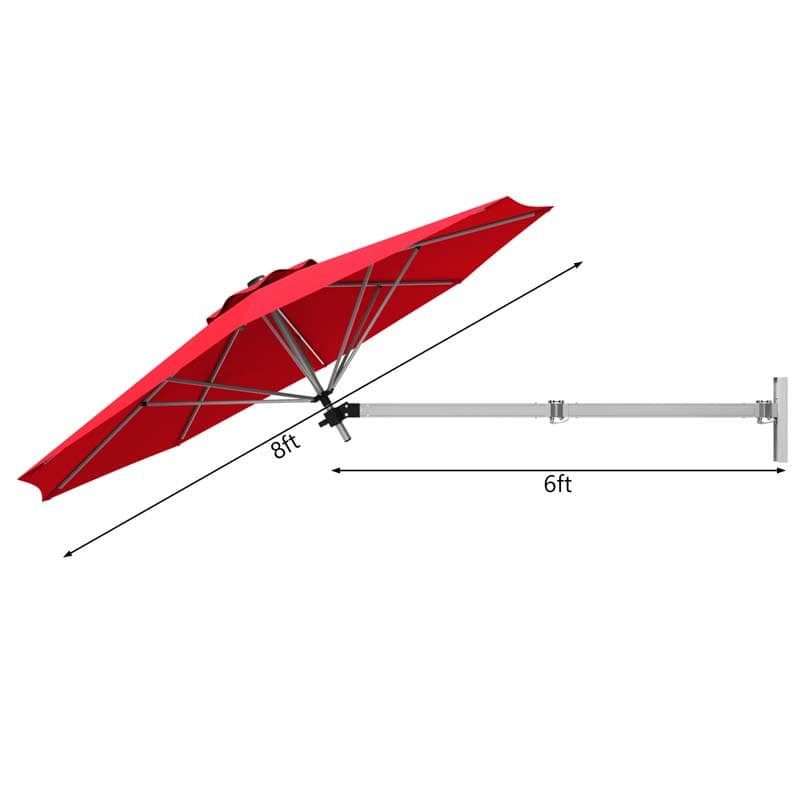 8FT Wall Mounted Patio Umbrella, Outdoor Tilting Cantilever Umbrella Sunshade with Adjustable Pole & Wind Vent for Patio, Balcony, Garden