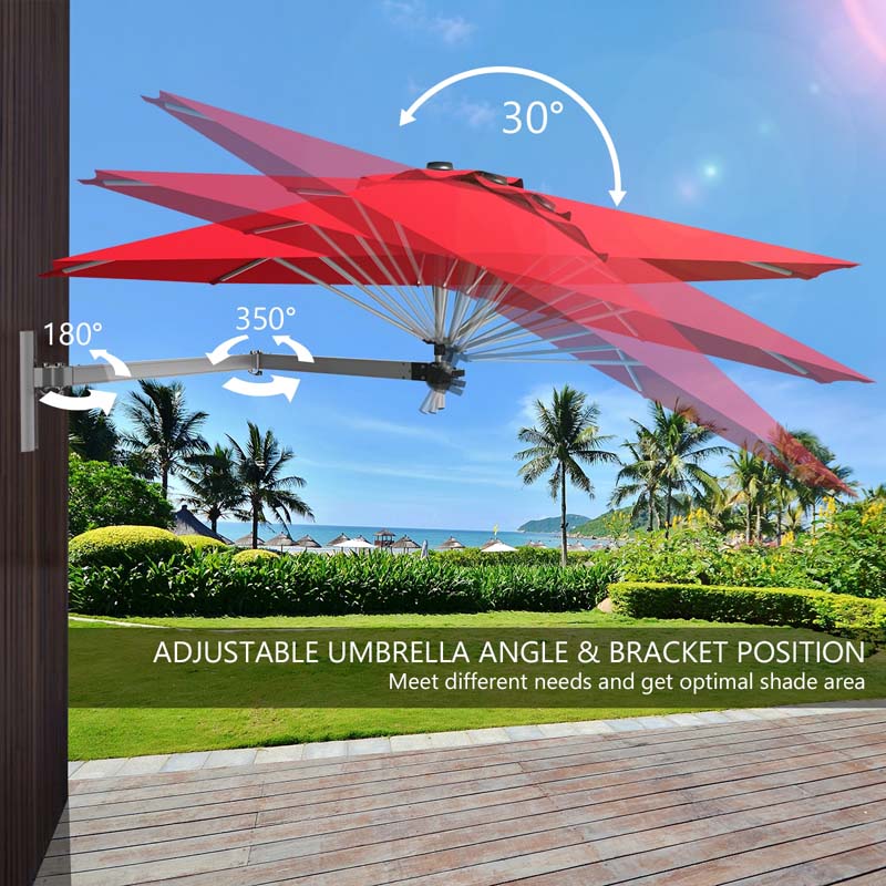 8FT Wall Mounted Patio Umbrella, Outdoor Tilting Cantilever Umbrella Sunshade with Adjustable Pole & Wind Vent for Patio, Balcony, Garden