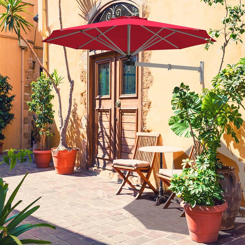 8FT Wall Mounted Patio Umbrella, Outdoor Tilting Cantilever Umbrella Sunshade with Adjustable Pole & Wind Vent for Patio, Balcony, Garden
