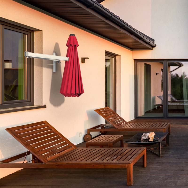 8FT Wall Mounted Patio Umbrella, Outdoor Tilting Cantilever Umbrella Sunshade with Adjustable Pole & Wind Vent for Patio, Balcony, Garden
