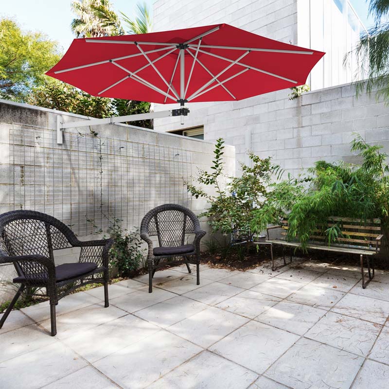 8FT Wall Mounted Patio Umbrella, Outdoor Tilting Cantilever Umbrella Sunshade with Adjustable Pole & Wind Vent for Patio, Balcony, Garden