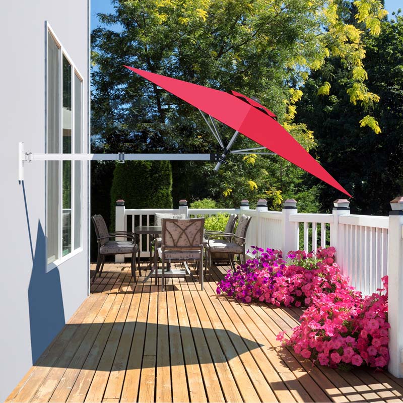 8FT Wall Mounted Patio Umbrella, Outdoor Tilting Cantilever Umbrella Sunshade with Adjustable Pole & Wind Vent for Patio, Balcony, Garden