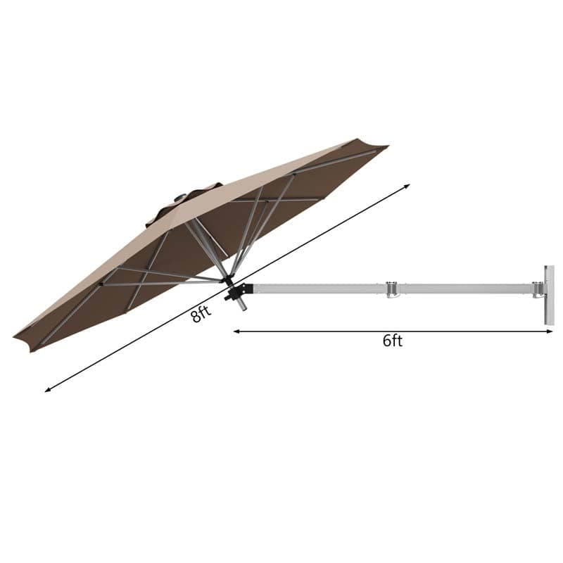 8FT Wall Mounted Patio Umbrella, Outdoor Tilting Cantilever Umbrella Sunshade with Adjustable Pole & Wind Vent for Patio, Balcony, Garden